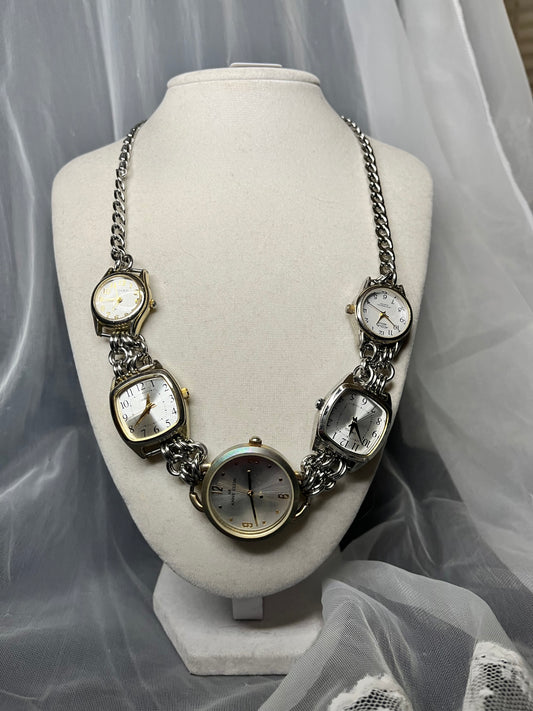 Silver and Gold Toned Multi Watch Necklace