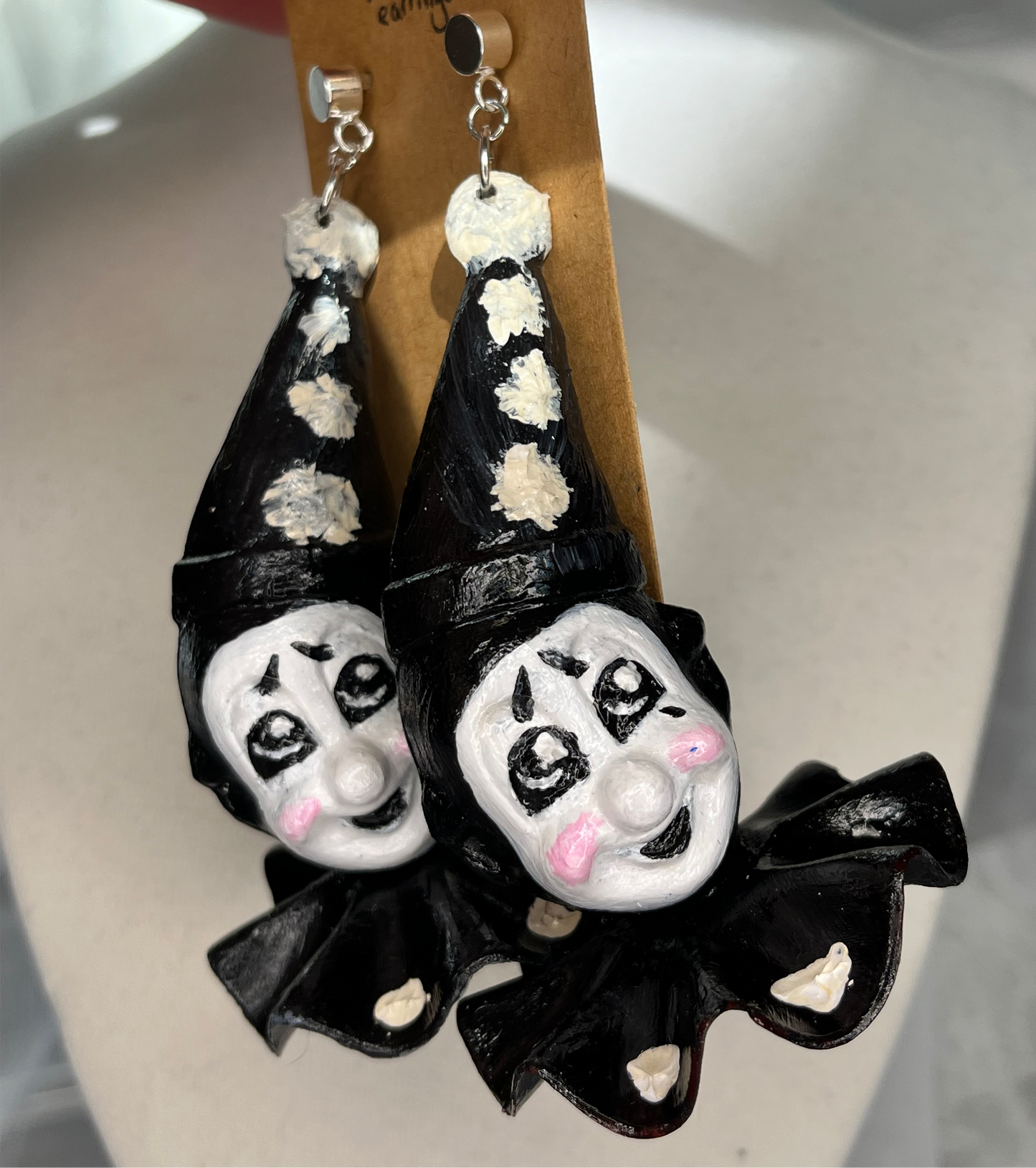 Hand Painted Crying Pierrot Earrings