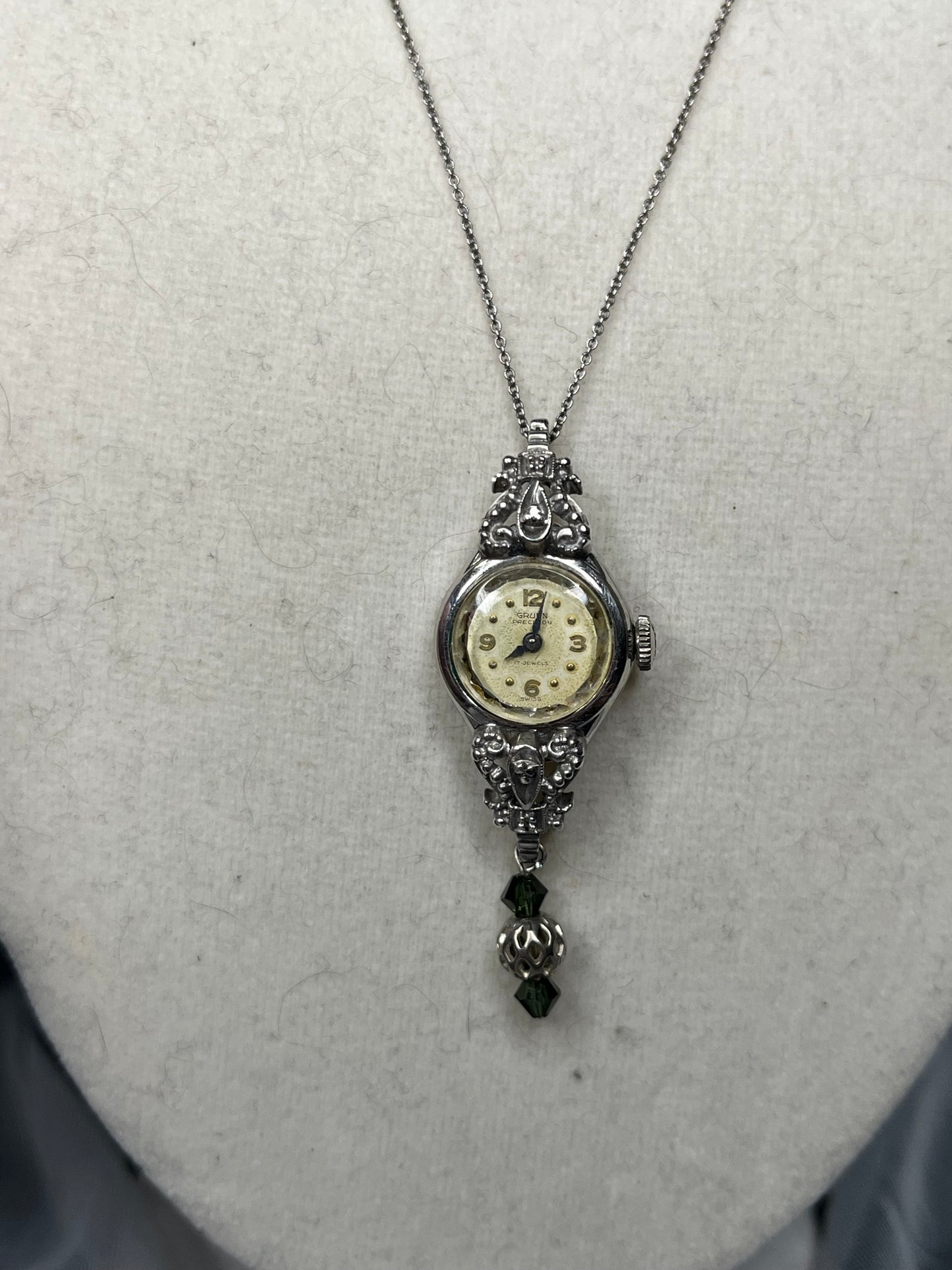 Sterling Silver Gruen Watch Necklace