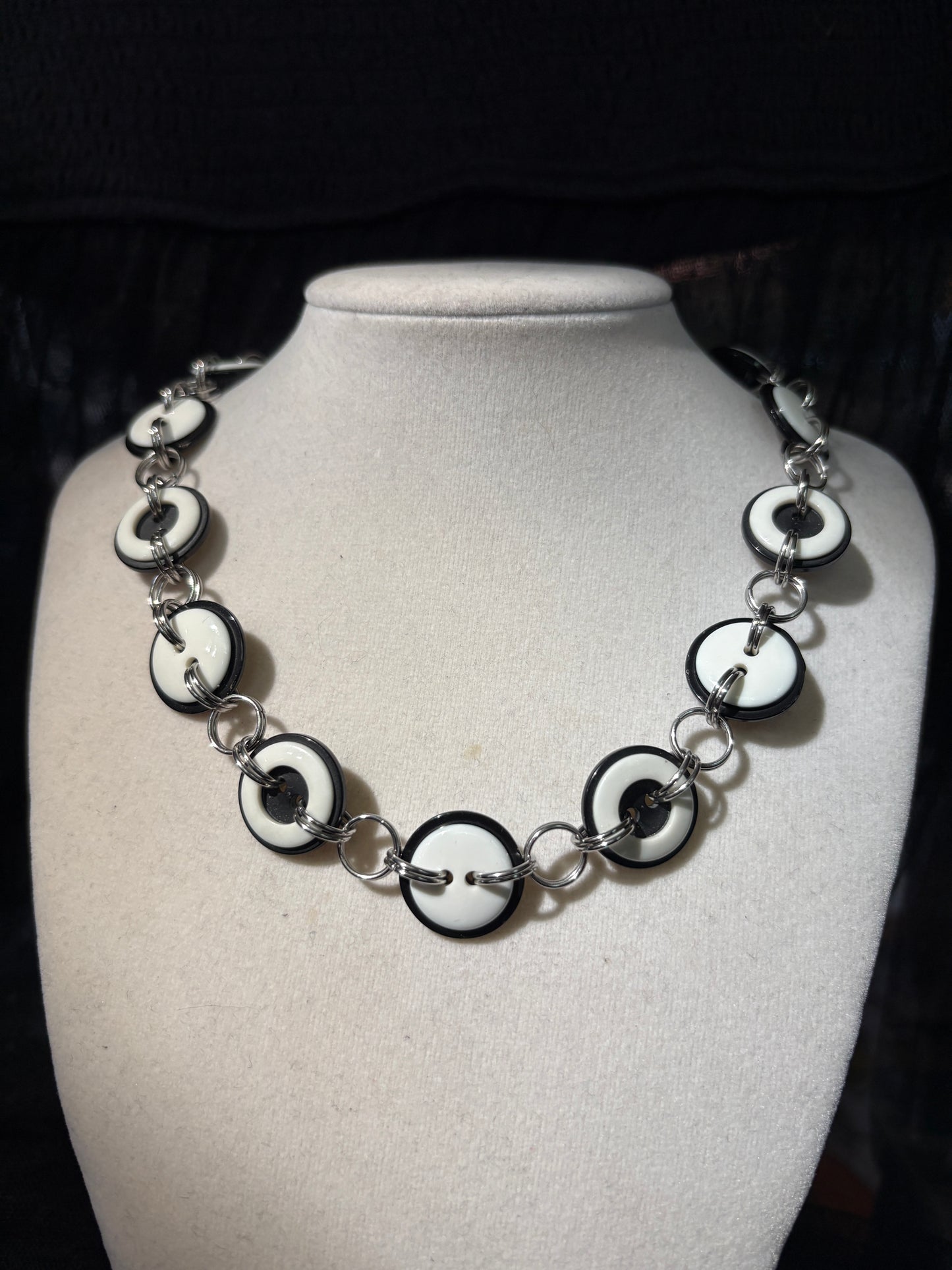 black and white button choker