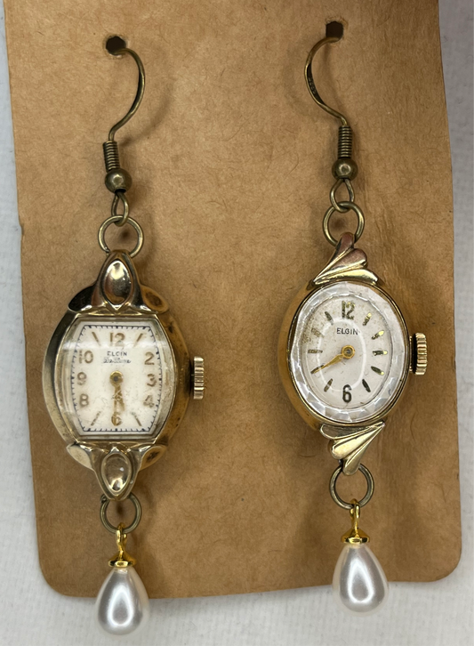 Vintage Gold and Pearl Watch Earrings