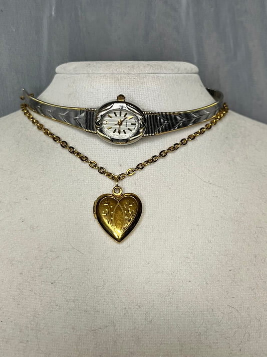 Heart Locket Watch Choker