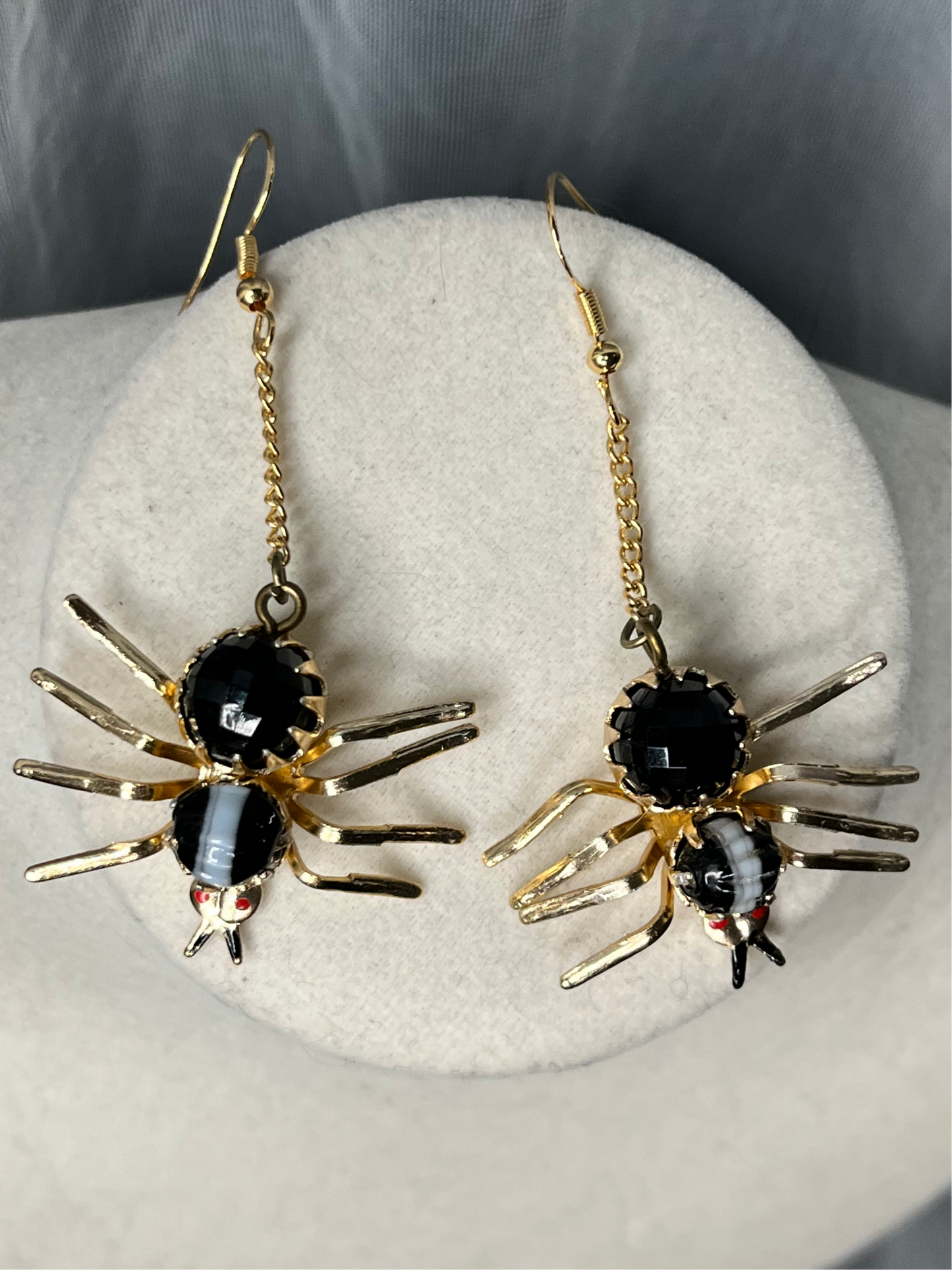 Black and White Stripe Spider Earrings