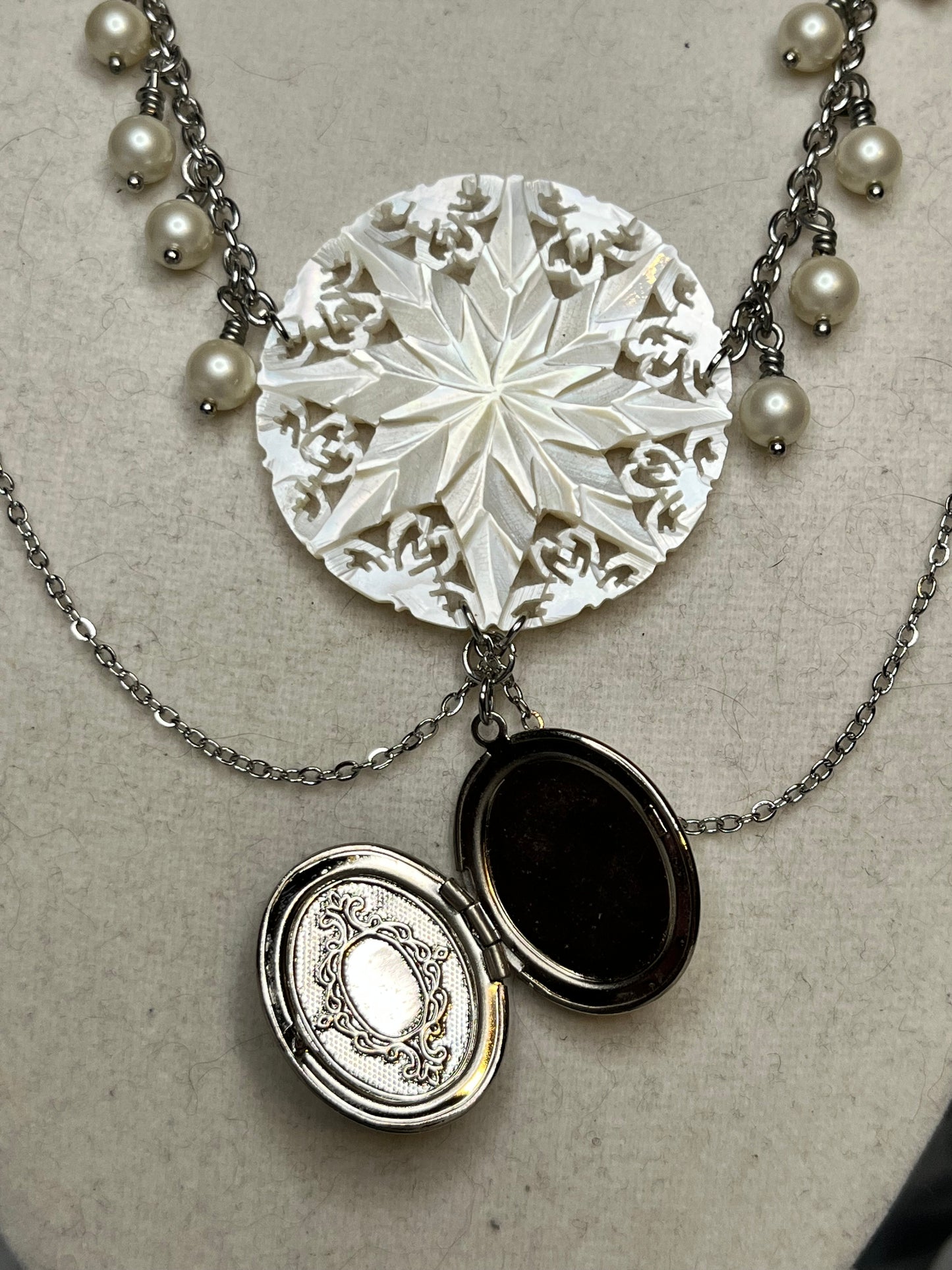 Mother of Pearl and Locket Necklace