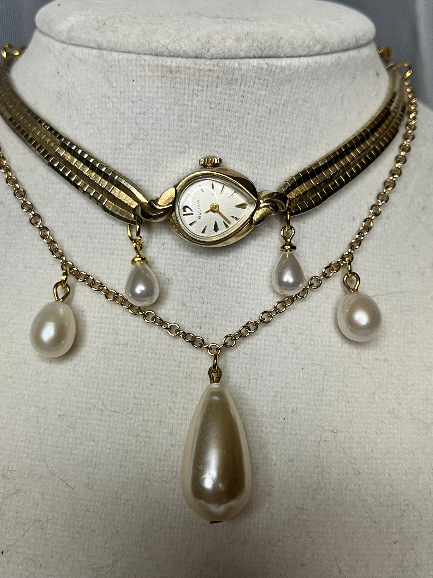 Pearl Drop Bulova Watch Choker