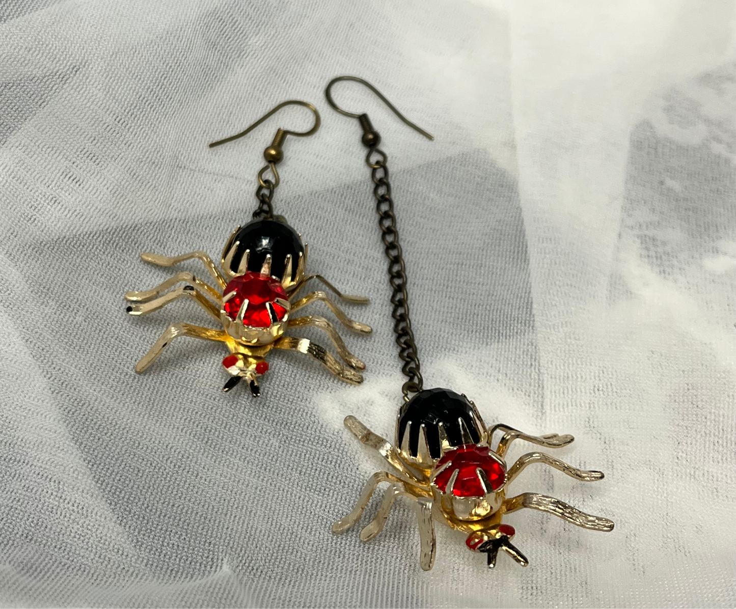 Asymmetrical Red & Black Spider Earrings