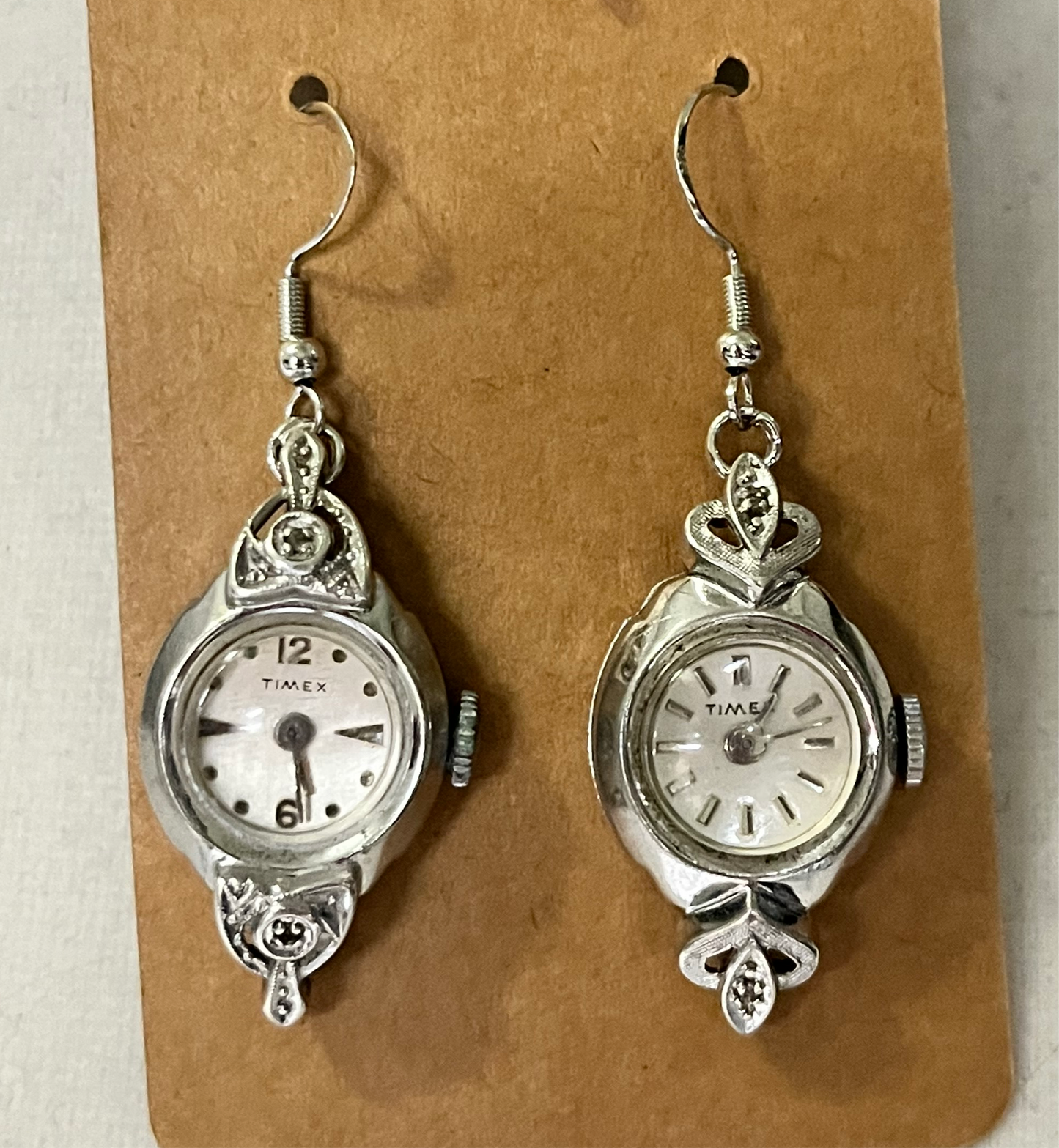 Vintage Silver Toned Timex Watch Earrings