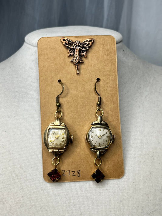 Vintage Gold Plated Watch Earrings