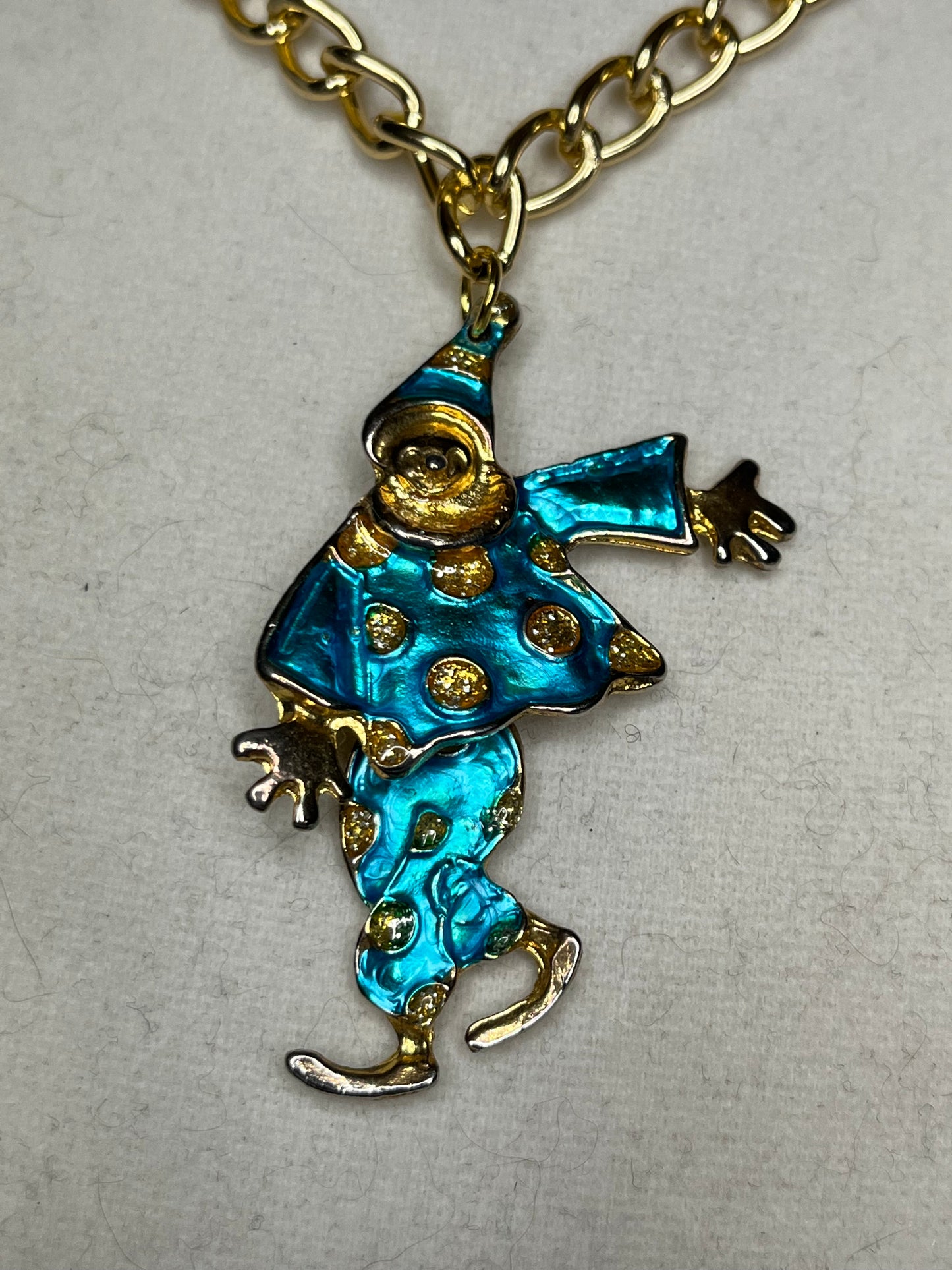 Blue Dancing Clown Necklace