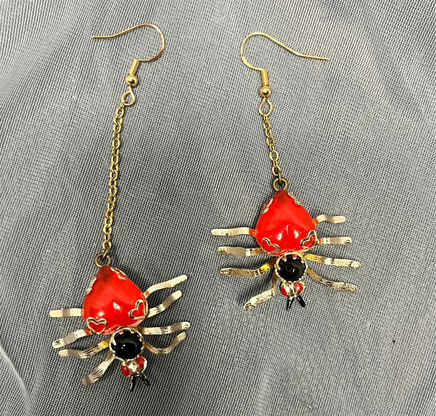 Asymmetrical Orange Spider Earrings