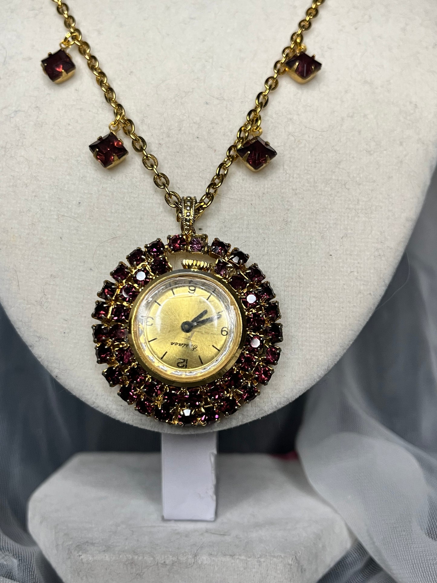 Purple Rhinestone Watch Necklace