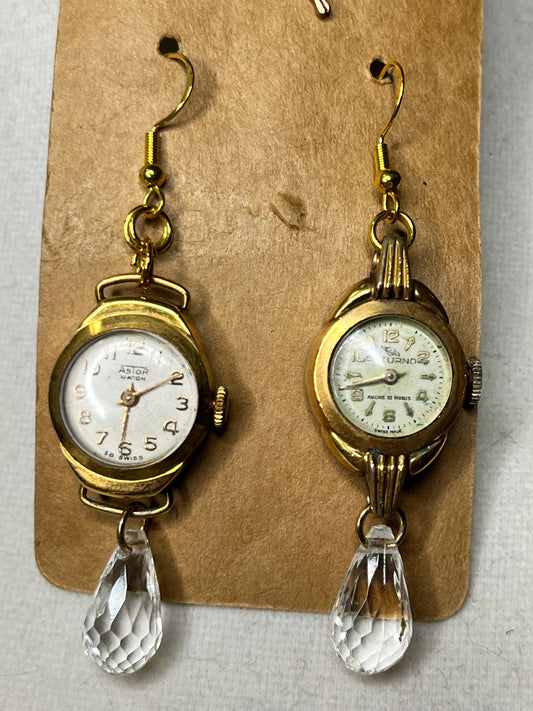 Gold Toned Vintage Watch Earrings