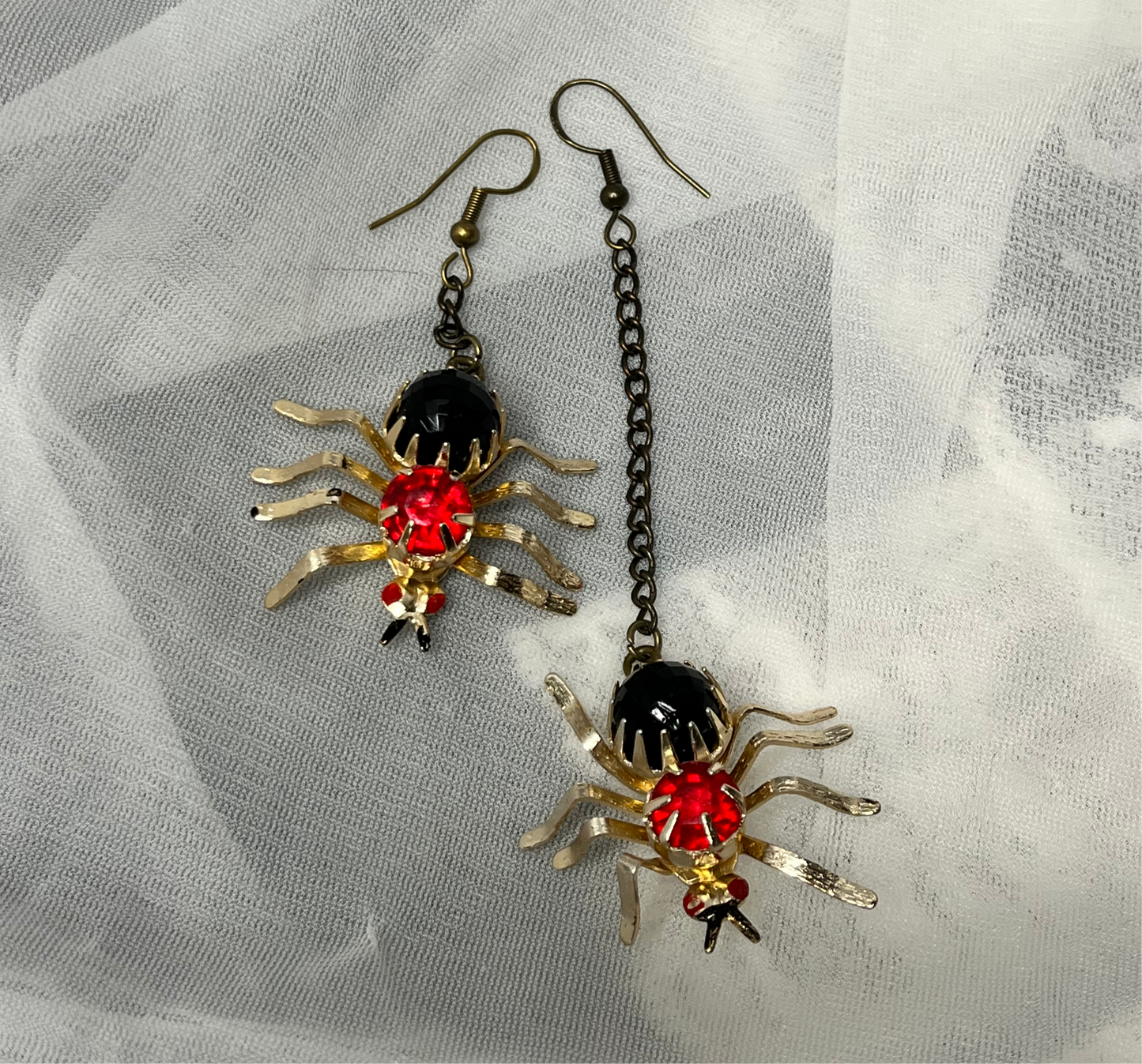 Asymmetrical Red & Black Spider Earrings