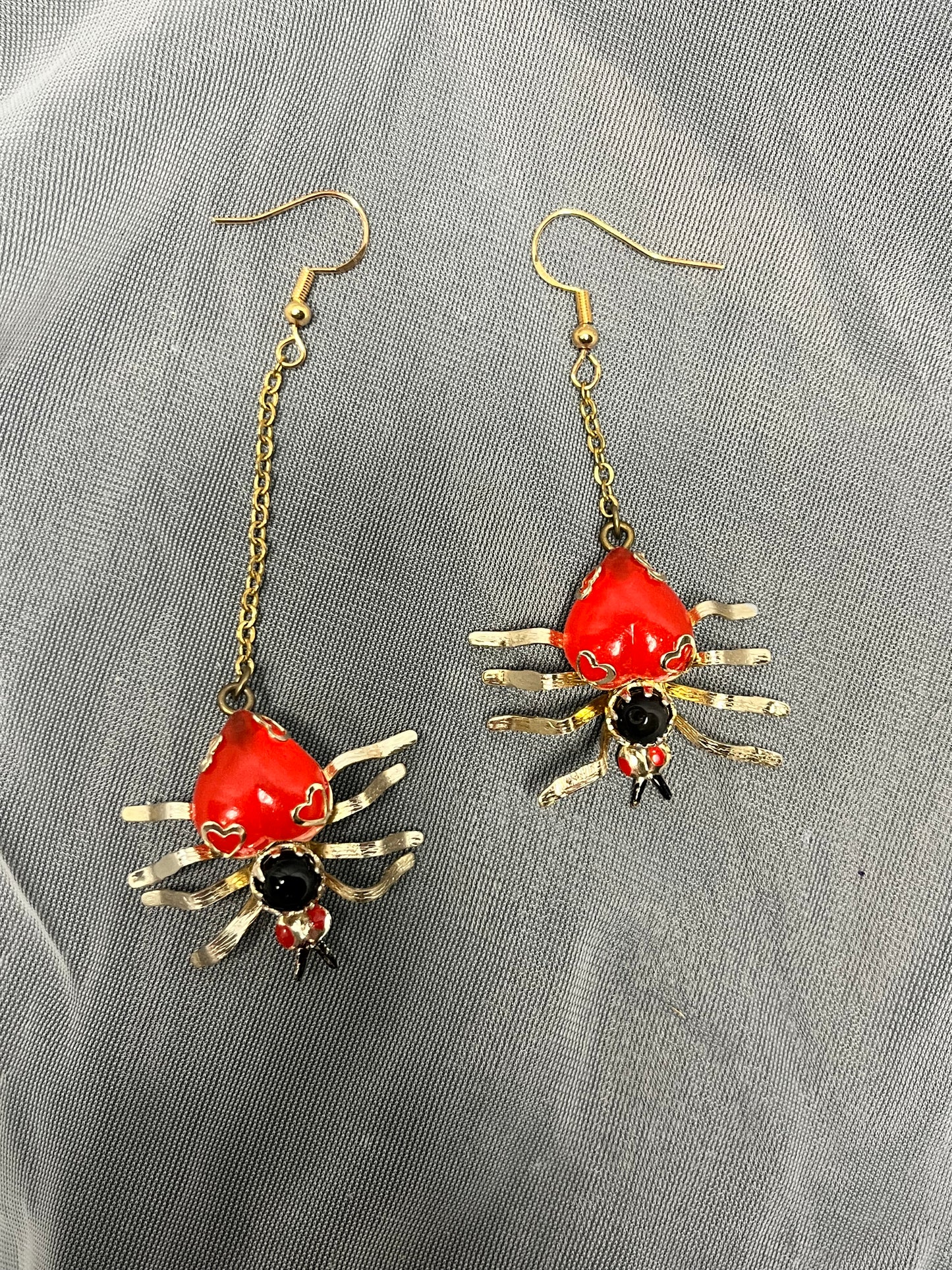 Asymmetrical Orange Spider Earrings