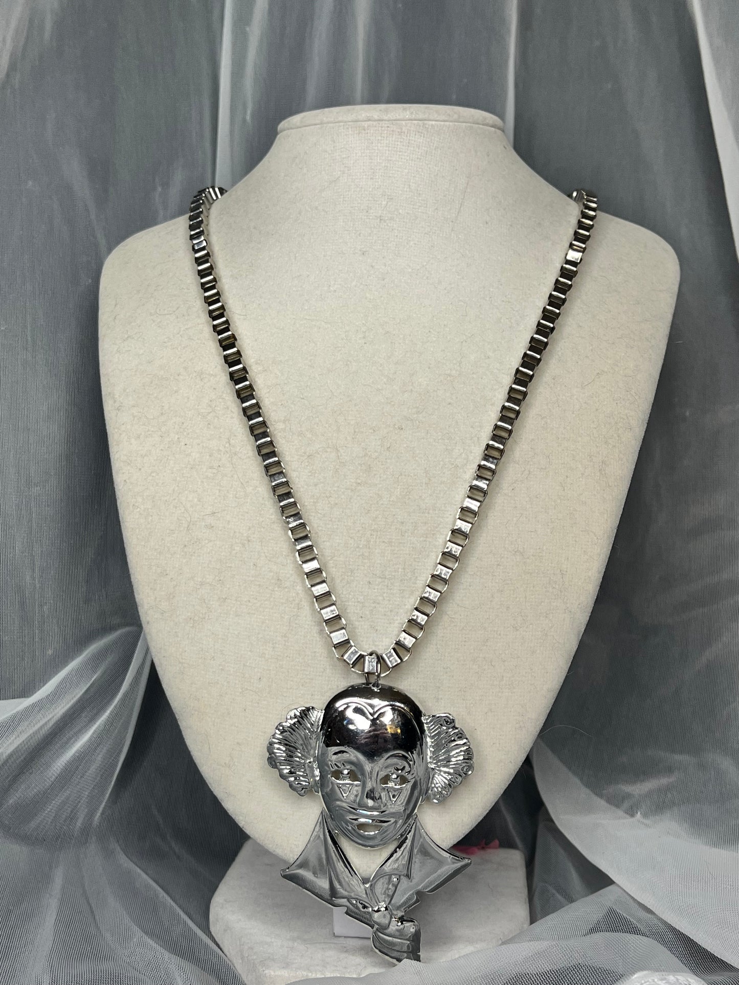 Silver Toned Clown Necklace