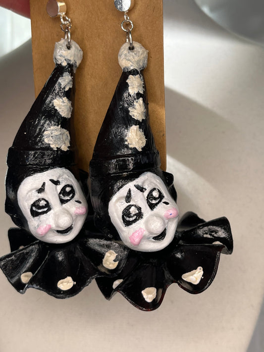 Hand Painted Crying Pierrot Earrings