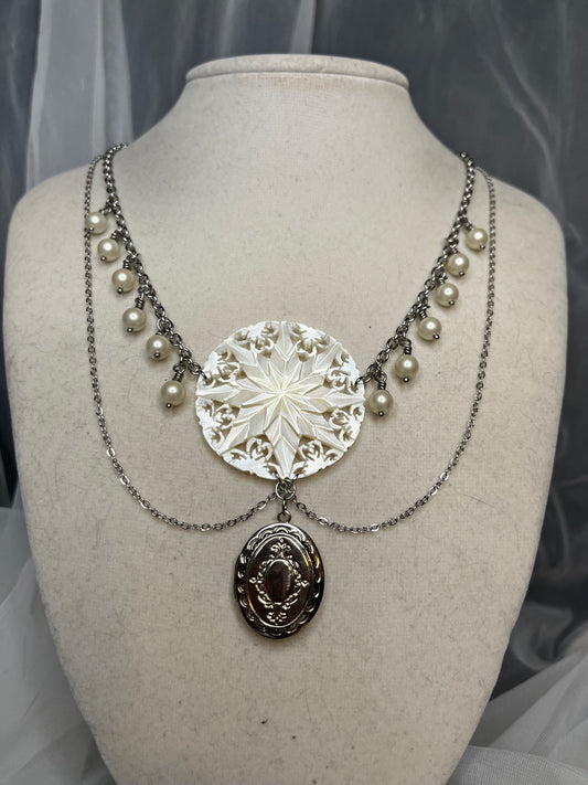 Mother of Pearl and Locket Necklace