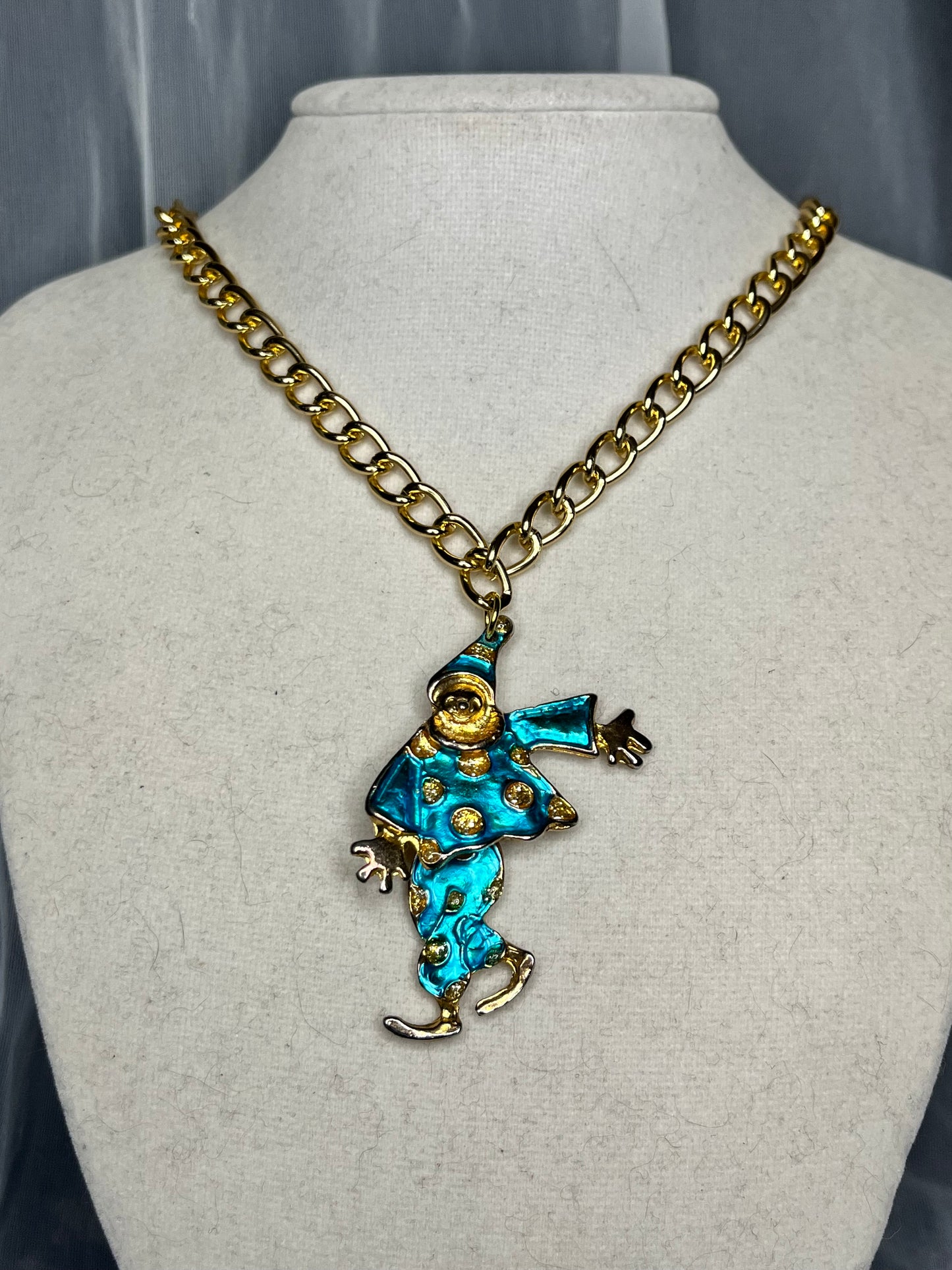 Blue Dancing Clown Necklace