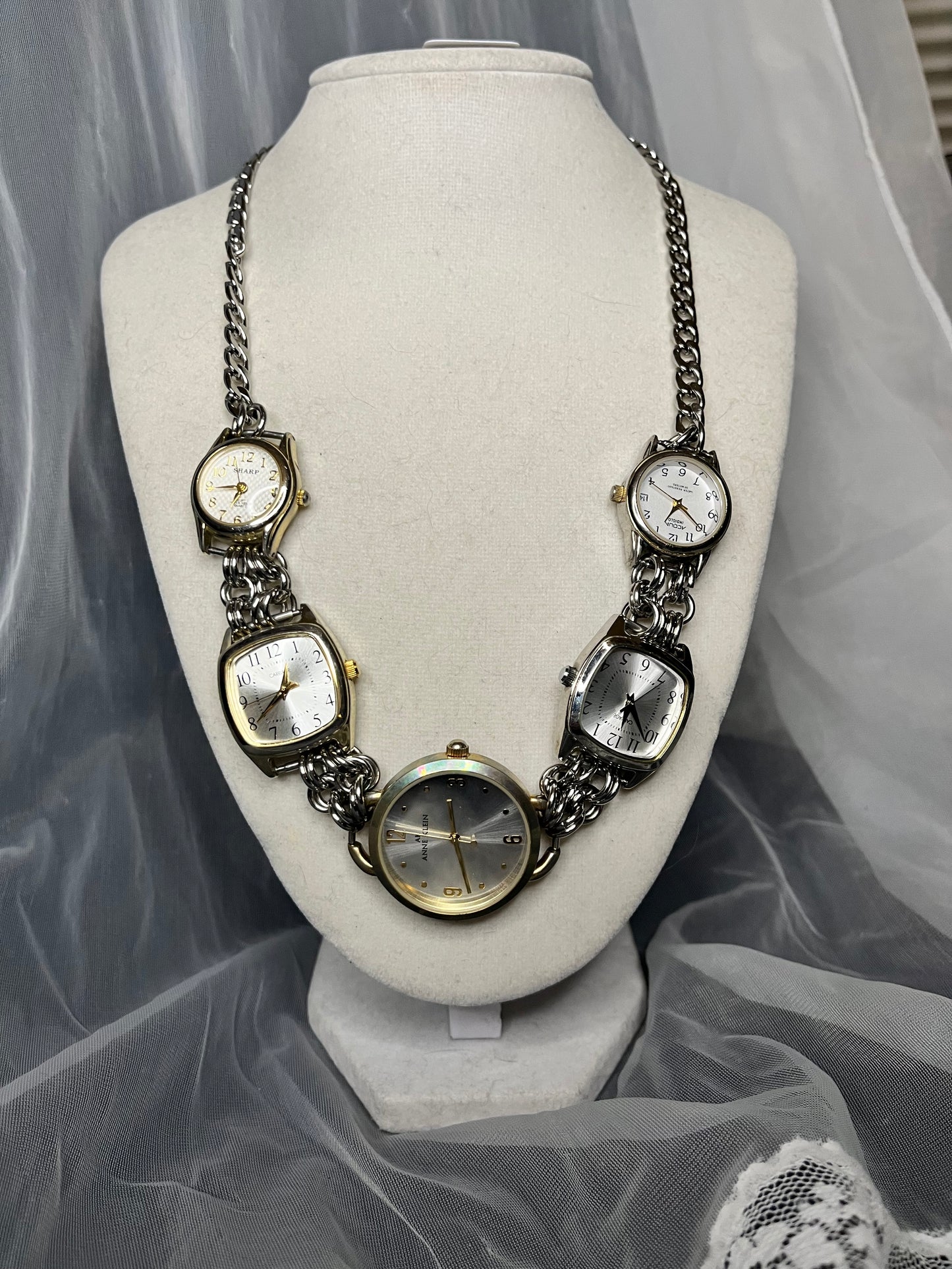 Silver and Gold Toned Multi Watch Necklace